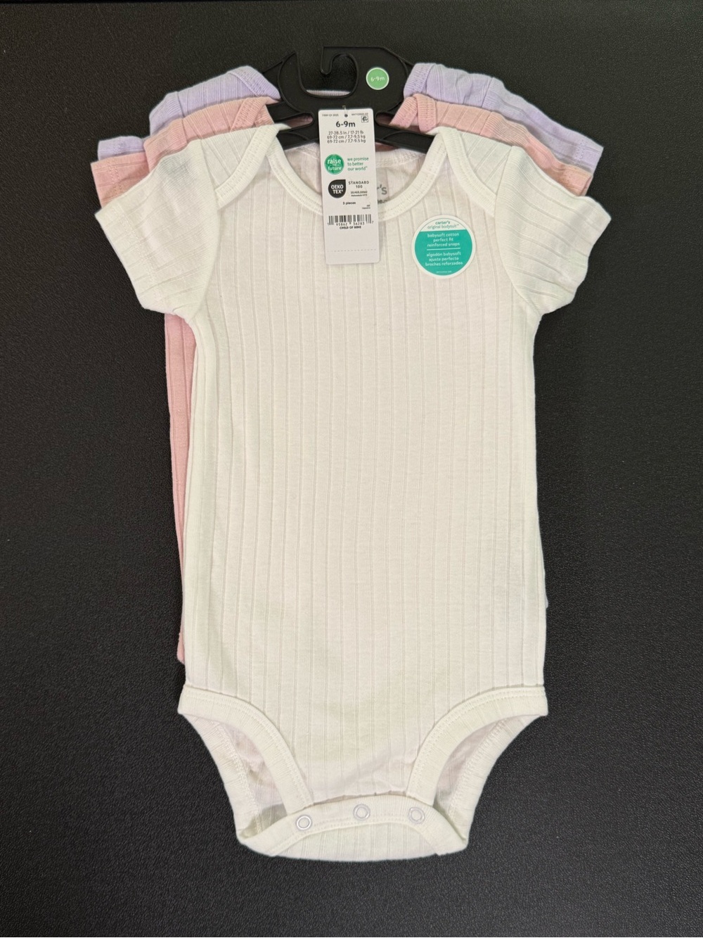 Carter's 3-Pack Ribbed Short-Sleeve Bodysuits - White, Pink, Lavender